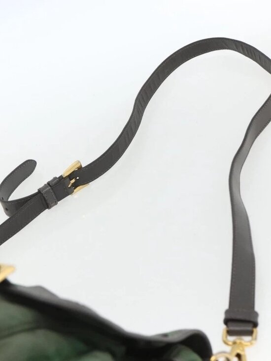 PRADA Shoulder Bag Nylon Green Gold Auth - Picture 9 of 16